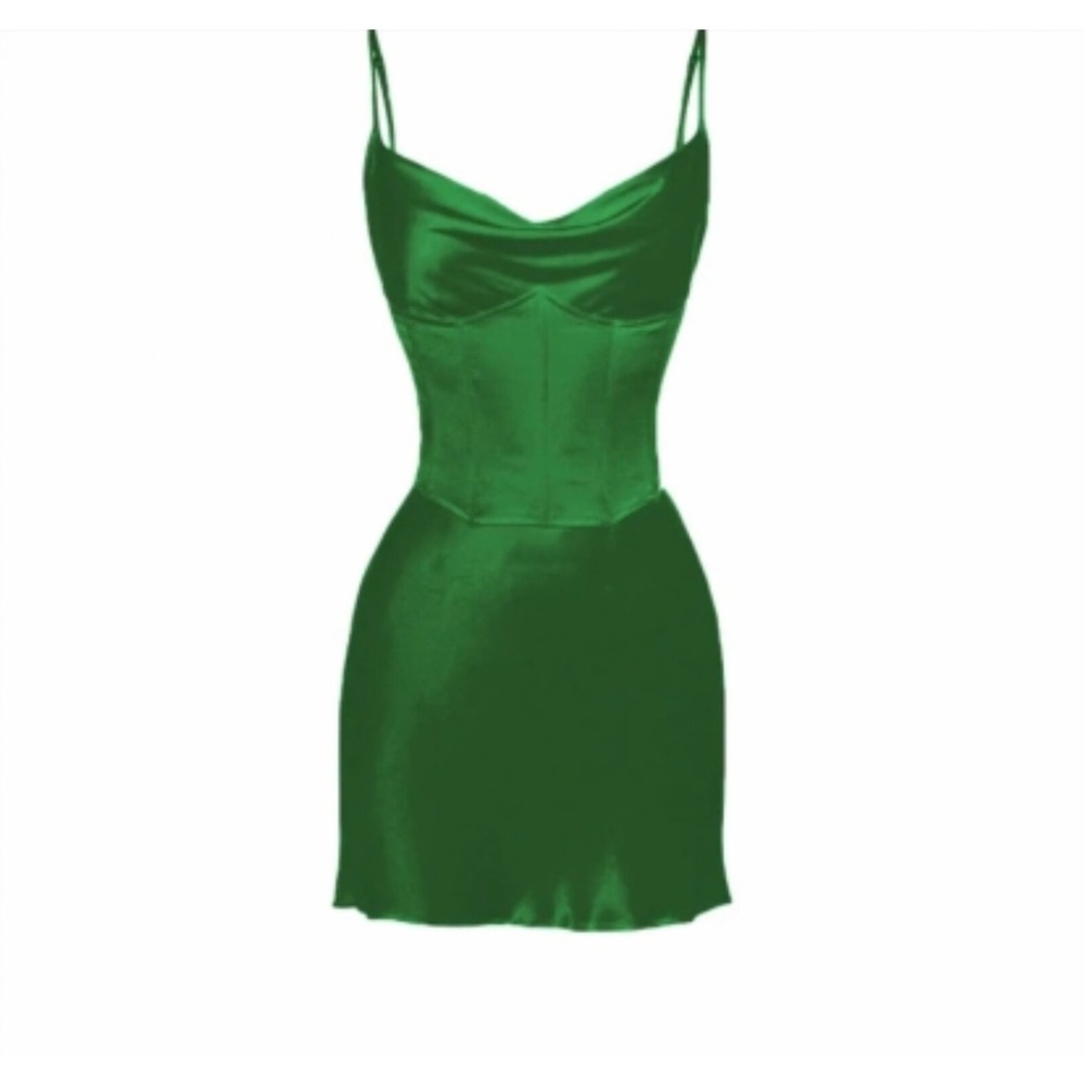 Heiress Beverly Hills Emerald Green Corset Satin Slip Dress
